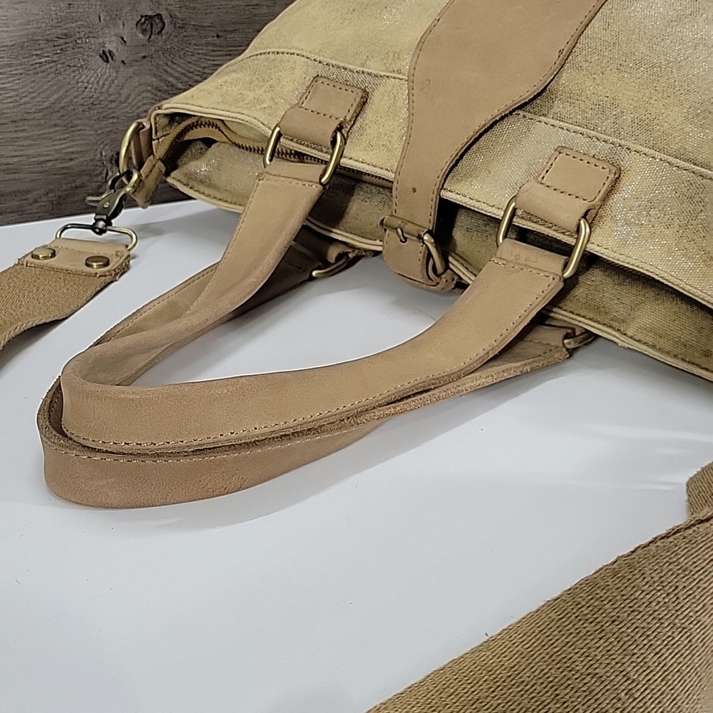 Jesslyn Blake for Anthropologie Tan Canvas Leather Tote Crossbody Shoulder Bag - Picture 7 of 15